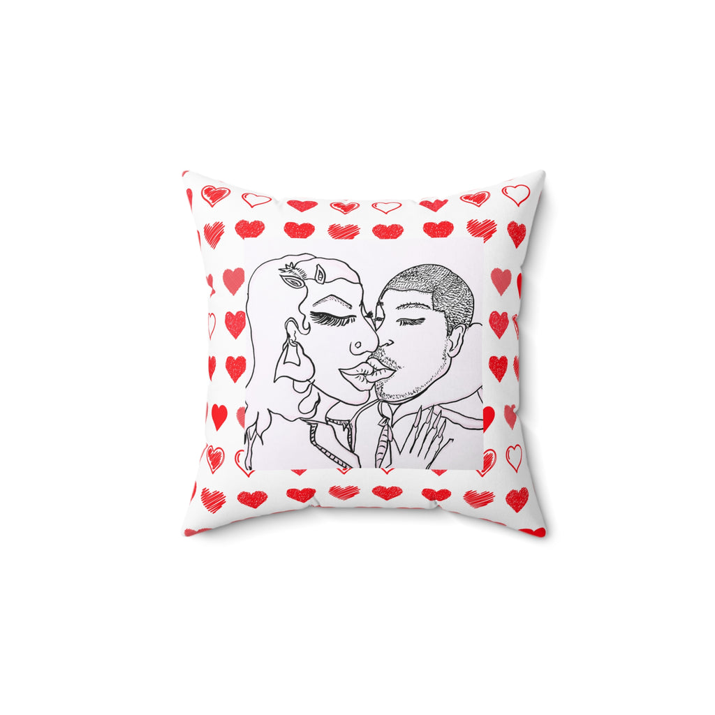 Romantic Kiss Heart Border Pillow — Couple Line Art Decorative Throw Pillow