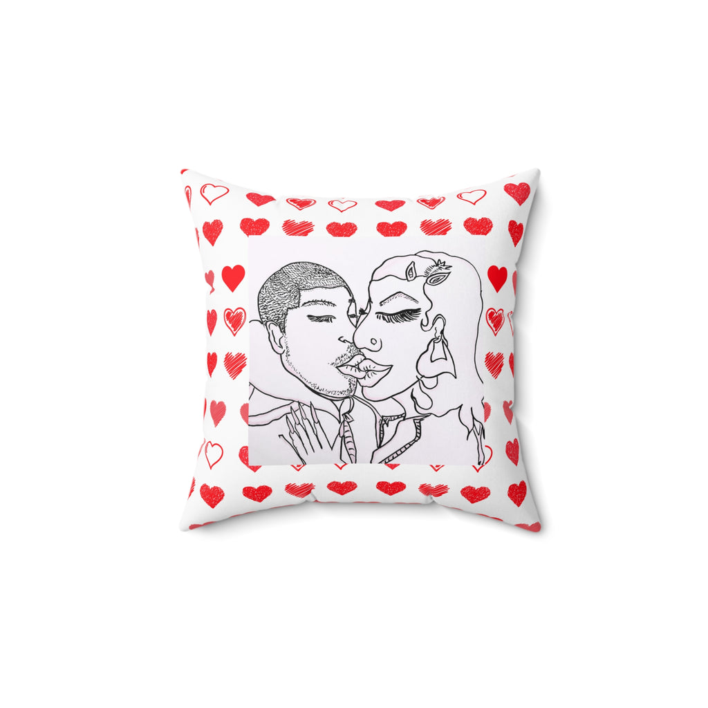 Romantic Kiss Heart Border Pillow — Couple Line Art Decorative Throw Pillow