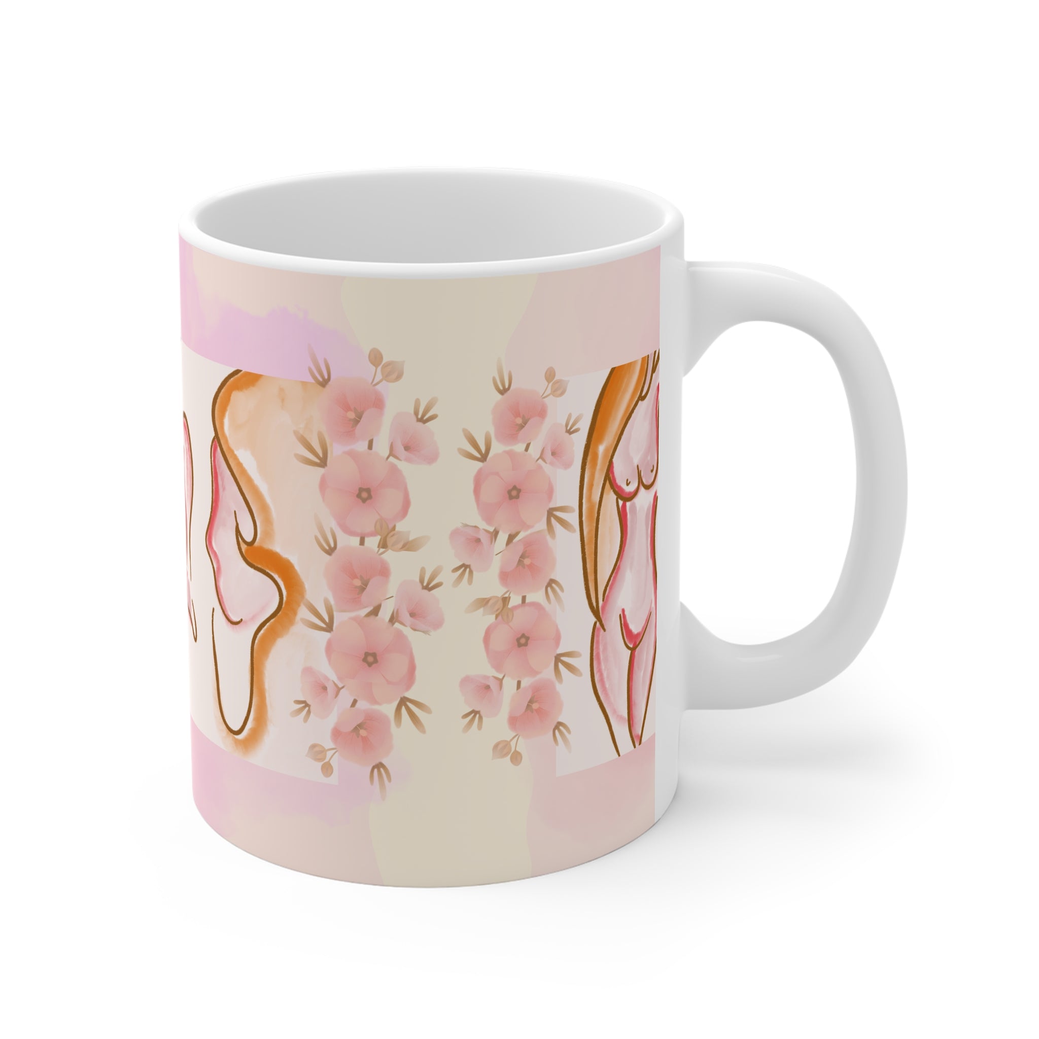 Artistic Floral Nude Design Mug - 11oz White Coffee Cup