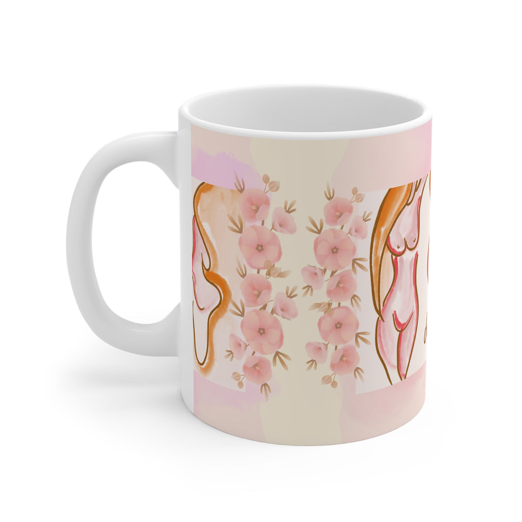 Artistic Floral Nude Design Mug - 11oz White Coffee Cup