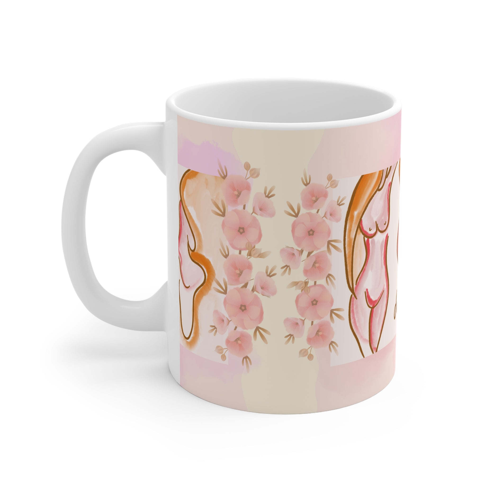 Artistic Floral Nude Design Mug - 11oz White Coffee Cup