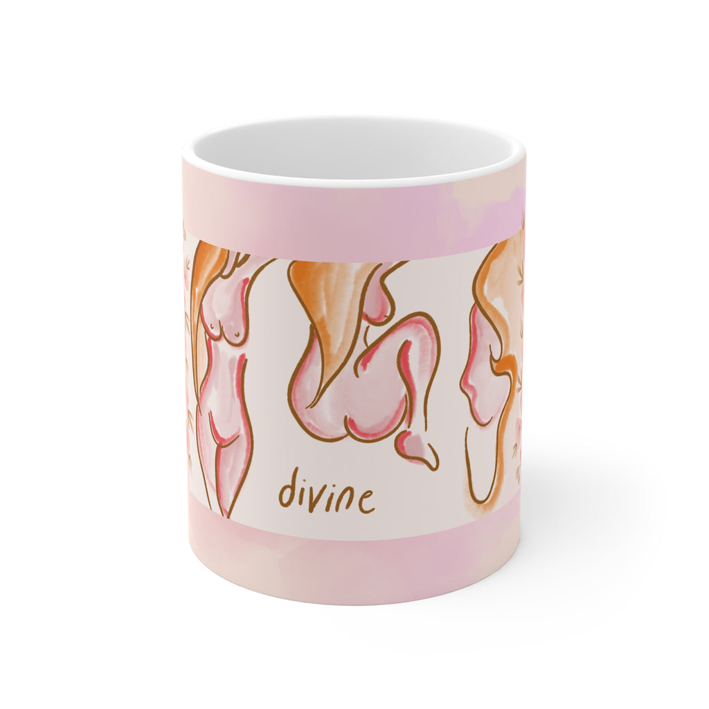 Artistic Floral Nude Design Mug - 11oz White Coffee Cup